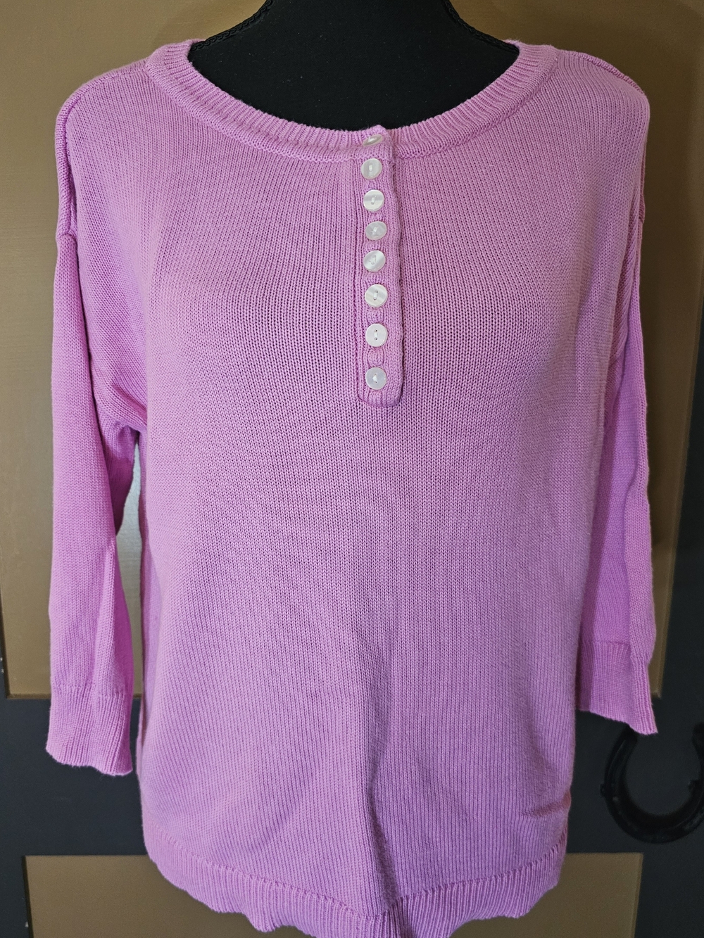 Candace Cameron Bure Lavender Pink Button Henley Knit Top